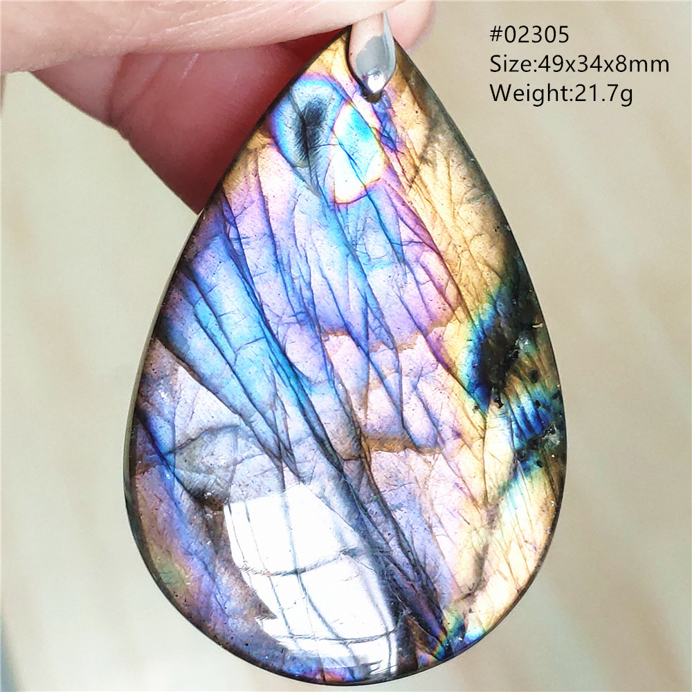 925 Sterling Silver Chain Necklace Men - Natural Colorful Labradorite Pendant Water Drop
