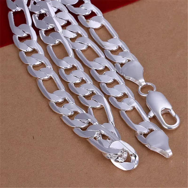 925 Sterling Silver Necklace F - Cuban Link Chain 12Mm 评论和价格
