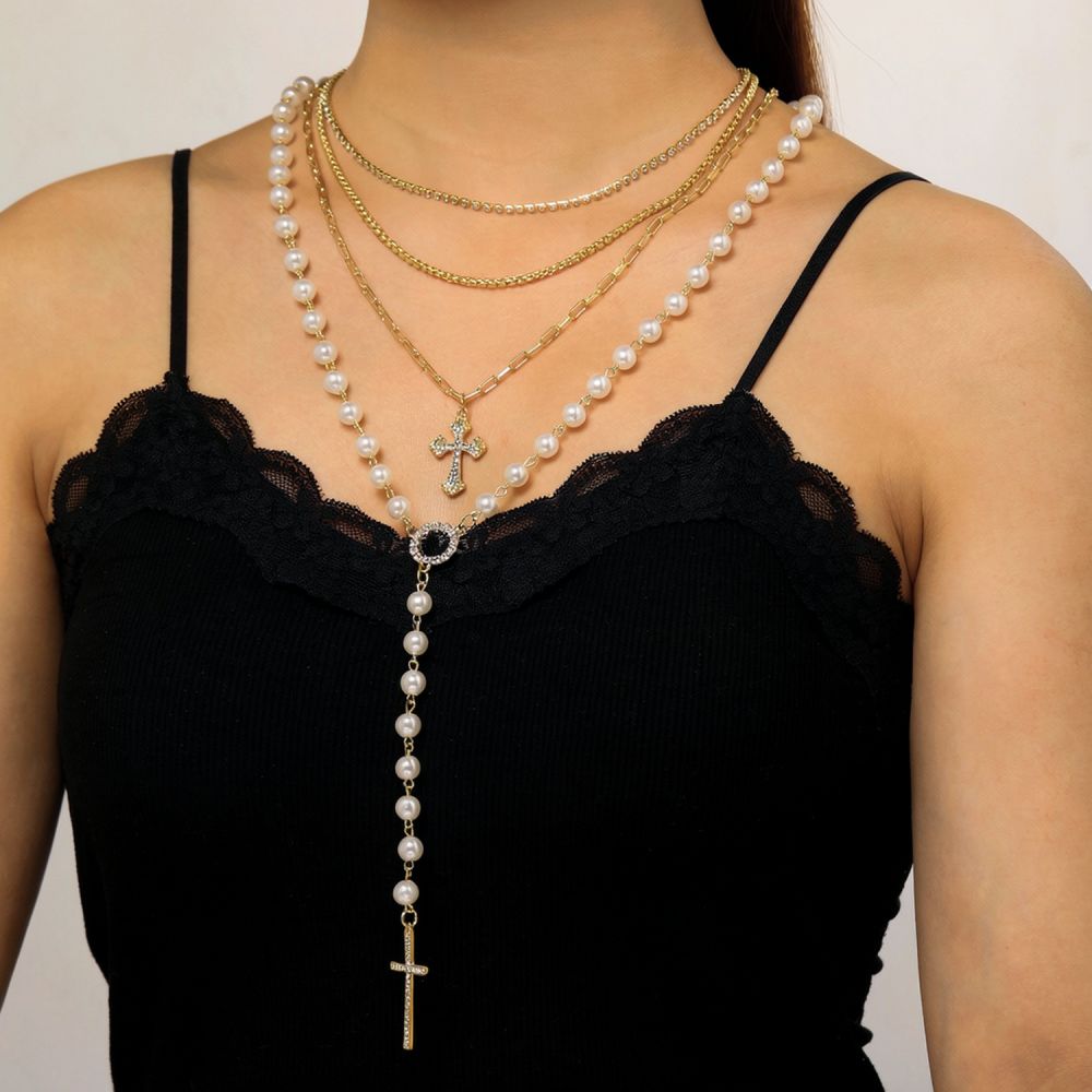 Elegant Layered Cross Pendant  - Layered Pendant Necklace Aesthetic 评论和价格