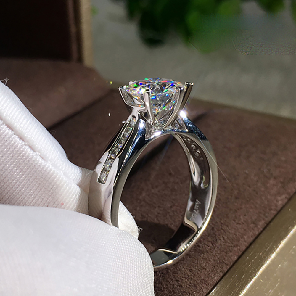Custom Solid 14K Au585 White G - Moissanite Engagement Ring 1 Carat 评论和价格