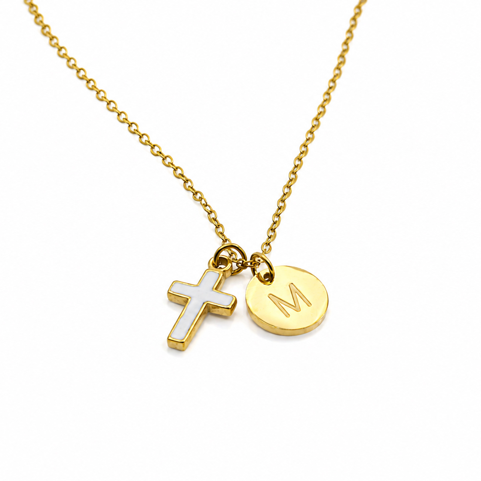 Cross Initial Necklace Stainle - Initial Letter Necklace 18K Gold 评论和价格