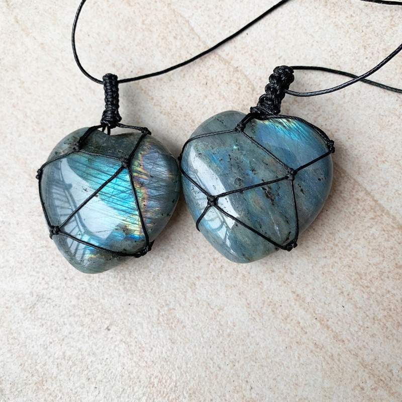 Natural Hand-woven Labradorite - Crystal Pendant Necklace Natural Stone 评论和价格