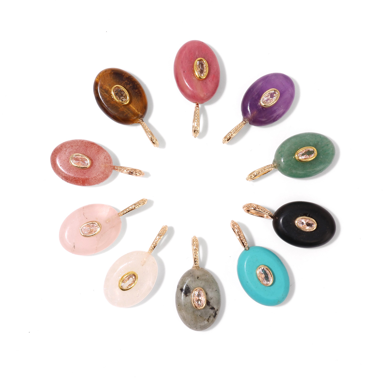 1PC Natural Stone Oval Evil Ey - Crystal Pendant Necklace Natural Stone 评论和价格